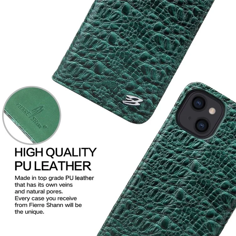 Pour Iphone 14 Plus Auto-absorbed Magnetic Phone Byle Byleft Stand Anti-scratch Top Top Coue Coue Coupure de Téléphone Portable Crocodile Crocodile Crocodile - Vert