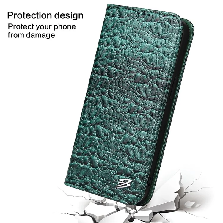 Pour Iphone 14 Plus Auto-absorbed Magnetic Phone Byle Byleft Stand Anti-scratch Top Top Coue Coue Coupure de Téléphone Portable Crocodile Crocodile Crocodile - Vert
