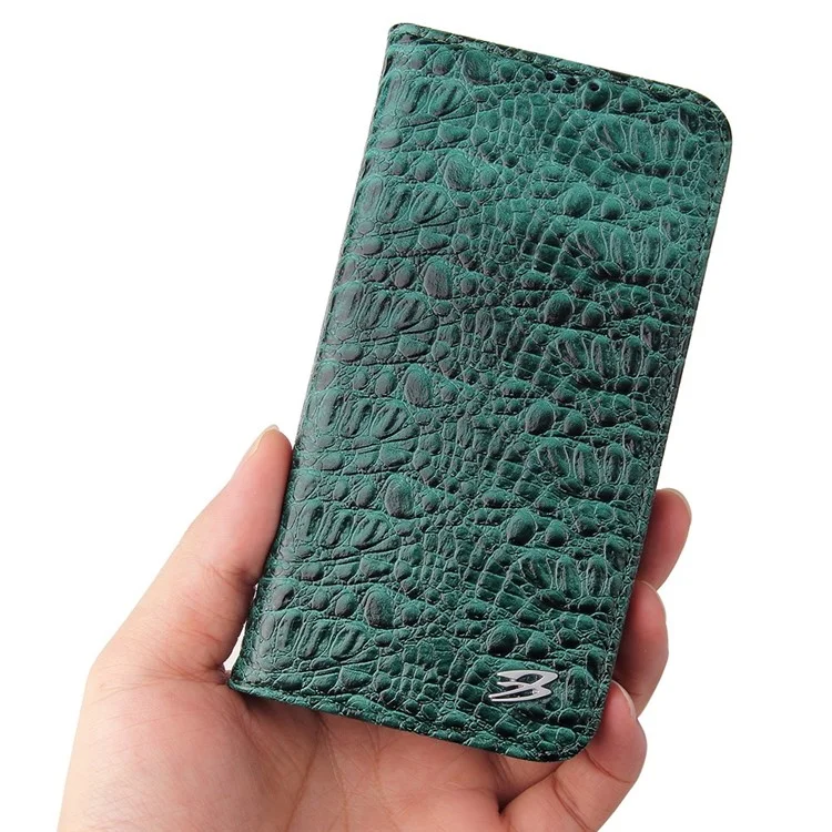 Pour Iphone 14 Plus Auto-absorbed Magnetic Phone Byle Byleft Stand Anti-scratch Top Top Coue Coue Coupure de Téléphone Portable Crocodile Crocodile Crocodile - Vert