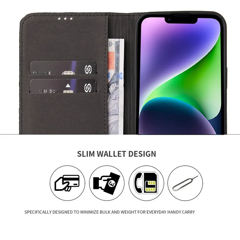 For iPhone 14 Plus Auto-absorbed Magnetic Phone Case Wallet Stand Anti-scratch Top Layer Cowhide Leather Crocodile Texture Cell Phone Cover - Black