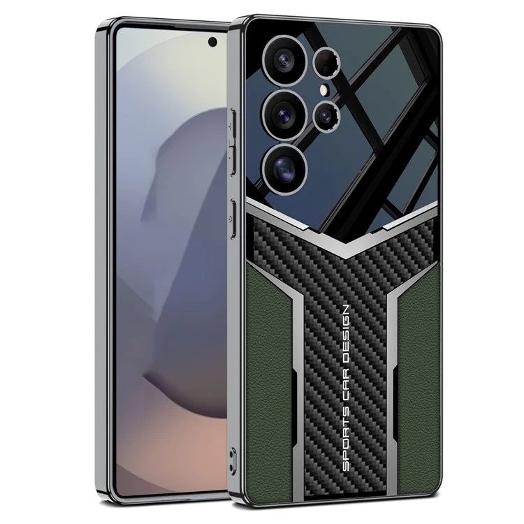 GKK For Samsung Galaxy S25 Ultra Case Carbon Fiber Pattern Electroplating Edge PU + TPU + PC Phone Back Cover - Midnight Green