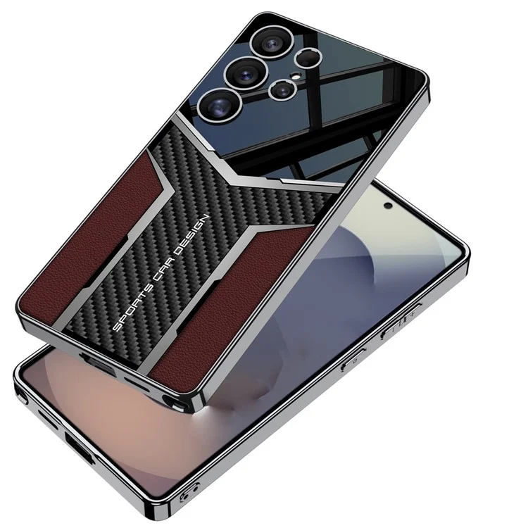 GKK For Samsung Galaxy S25 Ultra Case Carbon Fiber Pattern Electroplating Edge PU + TPU + PC Phone Back Cover - Midnight Green