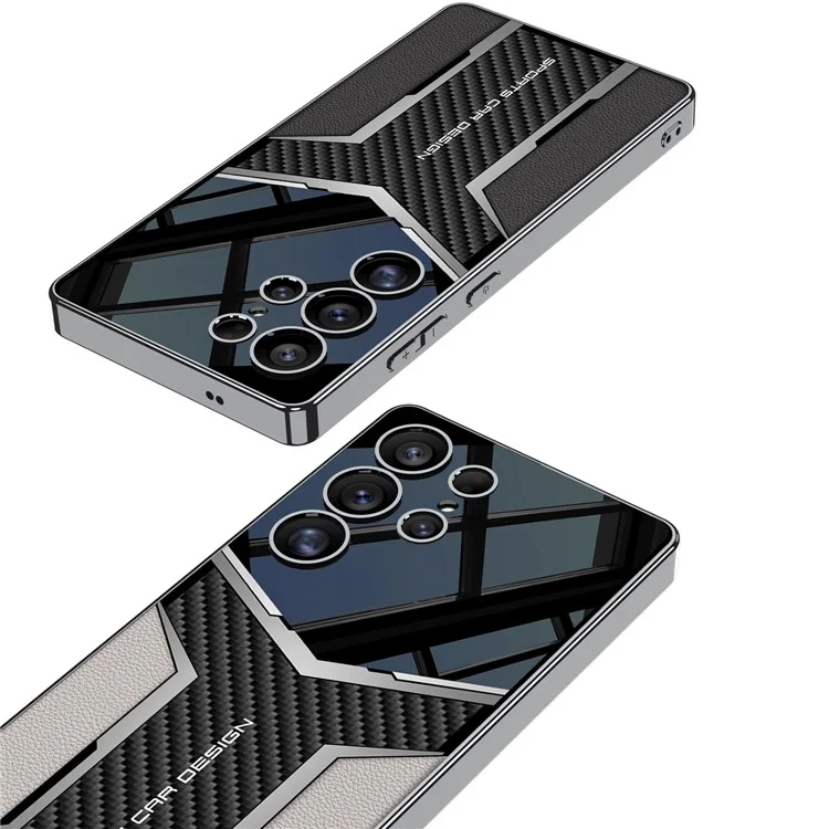 GKK For Samsung Galaxy S25 Ultra Case Carbon Fiber Pattern Electroplating Edge PU + TPU + PC Phone Back Cover - Midnight Green