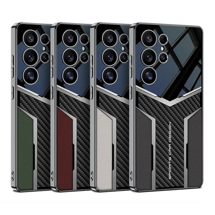 GKK For Samsung Galaxy S25 Ultra Case Carbon Fiber Pattern Electroplating Edge PU + TPU + PC Phone Back Cover - Midnight Green