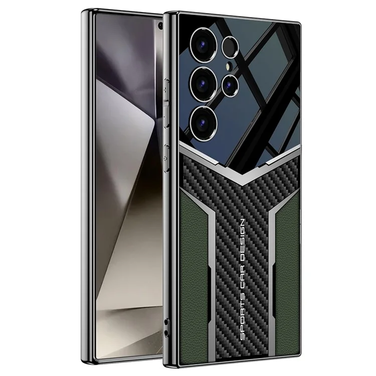 GKK For Samsung Galaxy S24 Ultra Case Carbon Fiber Pattern Electroplating Edge PU + TPU + PC Phone Back Cover - Midnight Green