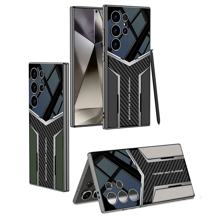 GKK For Samsung Galaxy S24 Ultra Case Carbon Fiber Pattern Electroplating Edge PU + TPU + PC Phone Back Cover - Midnight Green