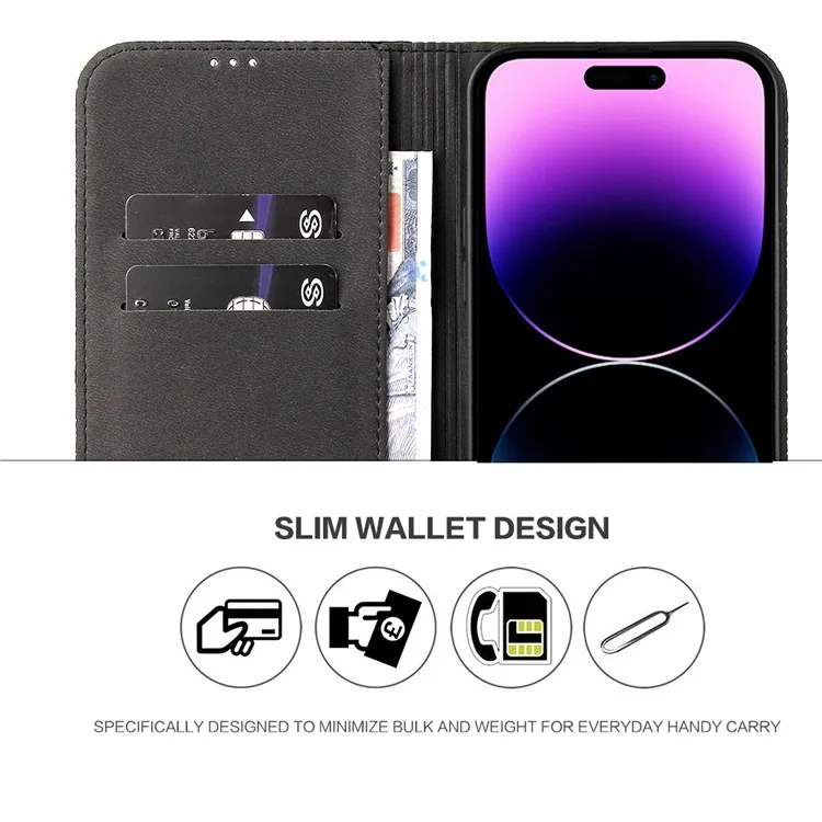 Caixa de Telefone Protetora Para Iphone 14 Pro Max Wallet Stand Auto-absorvido Pela Camada Magnética de Couro de Couro de Couro de Couro - Preto
