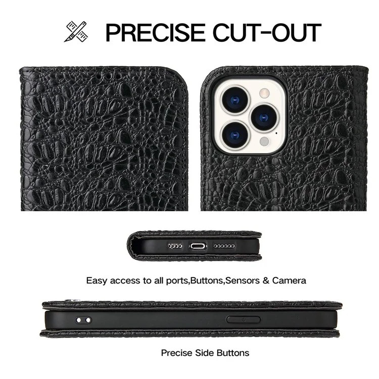 Caixa de Telefone Protetora Para Iphone 14 Pro Max Wallet Stand Auto-absorvido Pela Camada Magnética de Couro de Couro de Couro de Couro - Preto