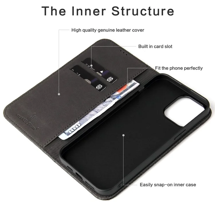 Caixa de Telefone Protetora Para Iphone 14 Pro Max Wallet Stand Auto-absorvido Pela Camada Magnética de Couro de Couro de Couro de Couro - Preto
