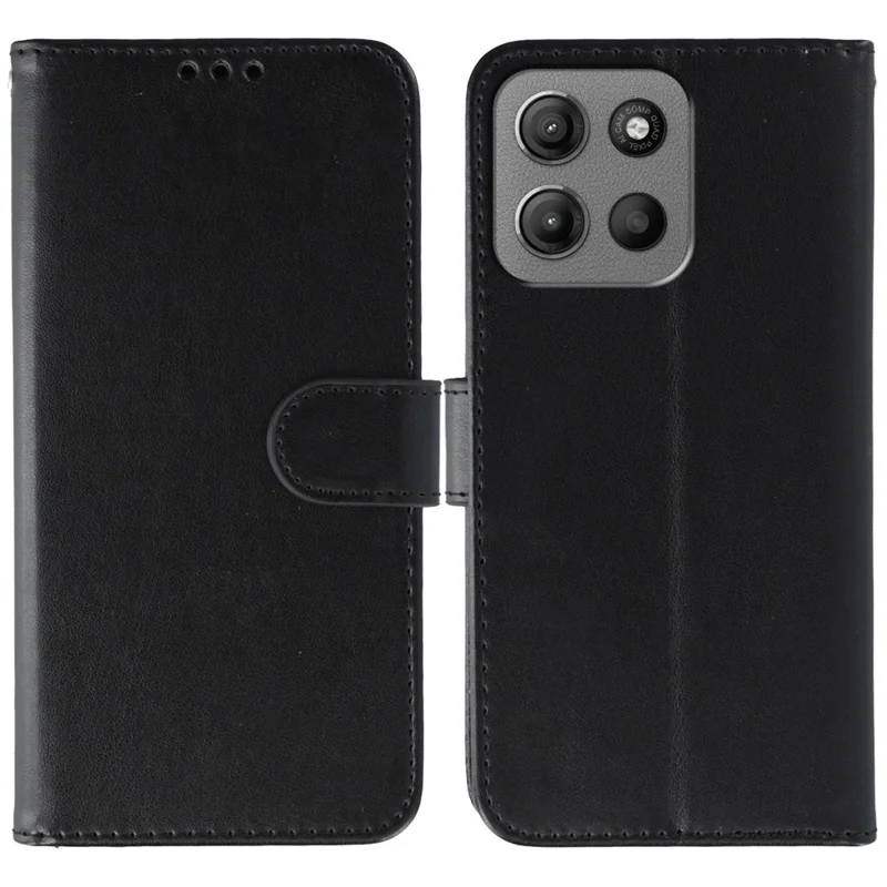 For Motorola Moto G17 Power 4G / G17 4G / G15 4G / G15 Power 4G / G05 4G / E15 4G Case PU Leather Flip Wallet Phone Cover with Strap - Black