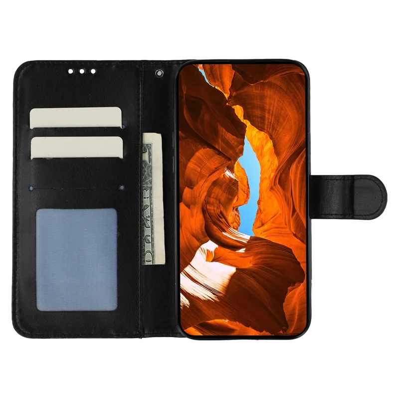 For Motorola Moto G35 5G Case PU Leather Flip Wallet Phone Cover with Strap - Black