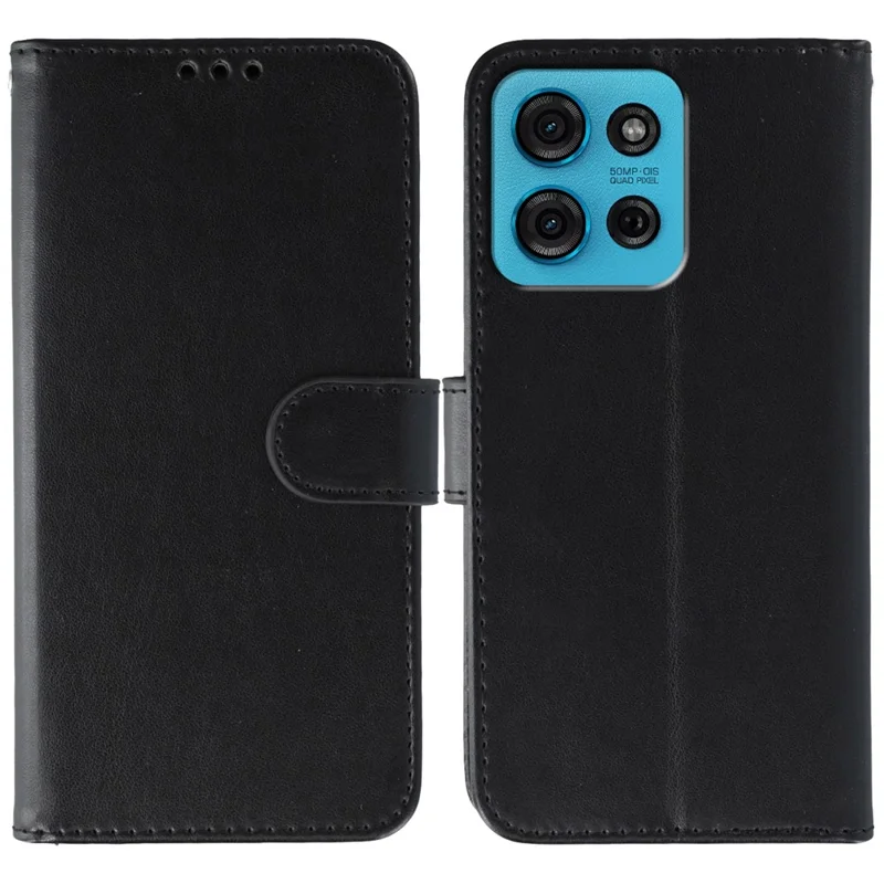 Étui en cuir PU à rabat pour Motorola Moto G75 5G avec porte-cartes et dragonne - Noir