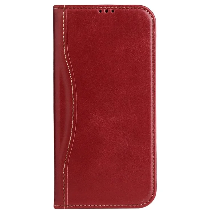 Fierre Shann Drop-proof-telefonhülle Für Iphone 14 Pro Max, Top-layer-kuhspur-leder-brieftasche Magnetische Verschluss Handyabdeckung - Rot
