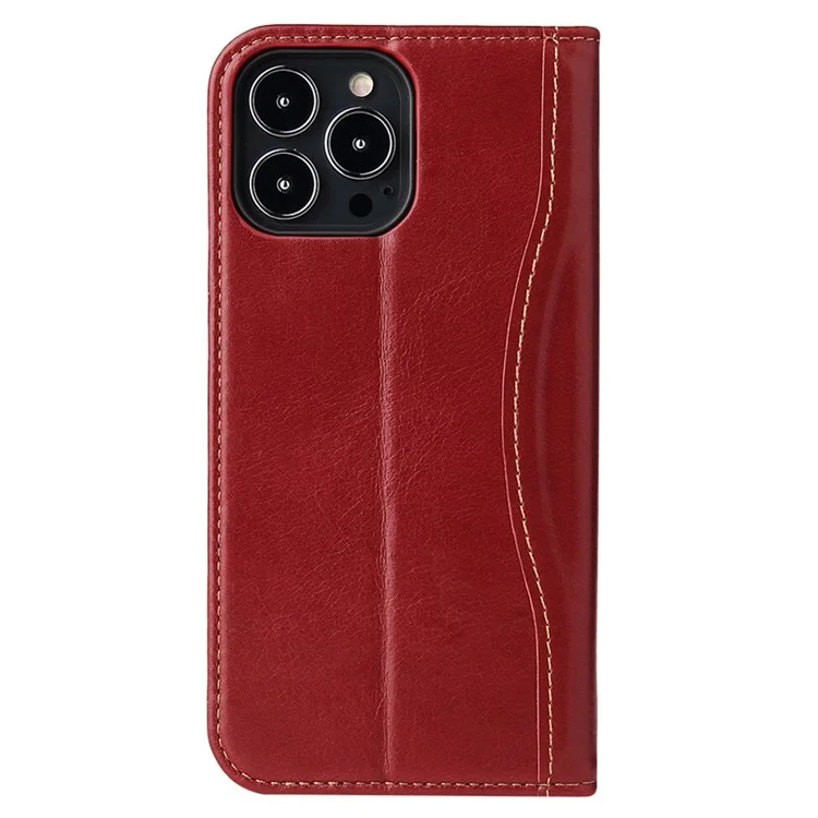 Fierre Shann Drop-proof-telefonhülle Für Iphone 14 Pro Max, Top-layer-kuhspur-leder-brieftasche Magnetische Verschluss Handyabdeckung - Rot