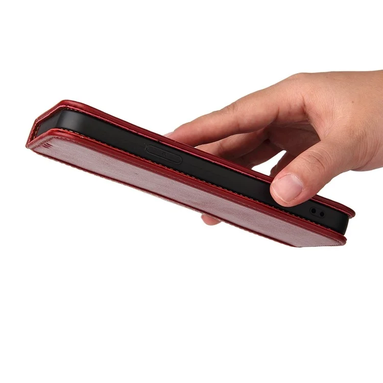 Fierre Shann Drop-proof-telefonhülle Für Iphone 14 Pro Max, Top-layer-kuhspur-leder-brieftasche Magnetische Verschluss Handyabdeckung - Rot