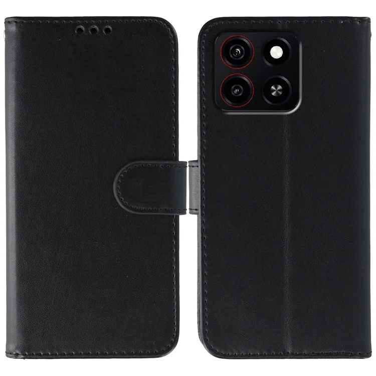 For ZTE Blade A35 Case PU Leather Flip Wallet Phone Cover with Strap - Black