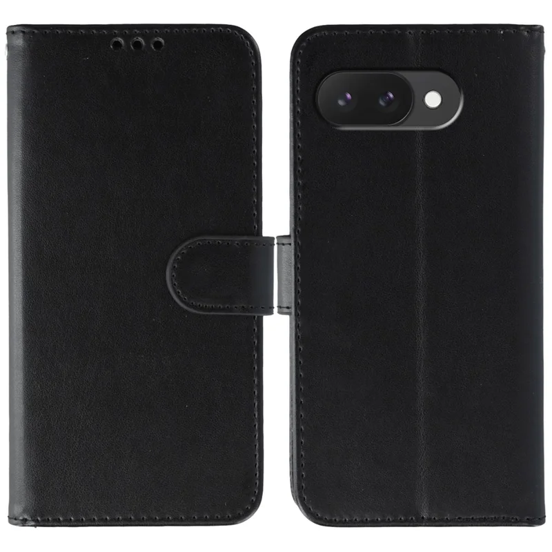 For Google Pixel 9a Case PU Leather Flip Wallet Phone Cover with Strap - Black