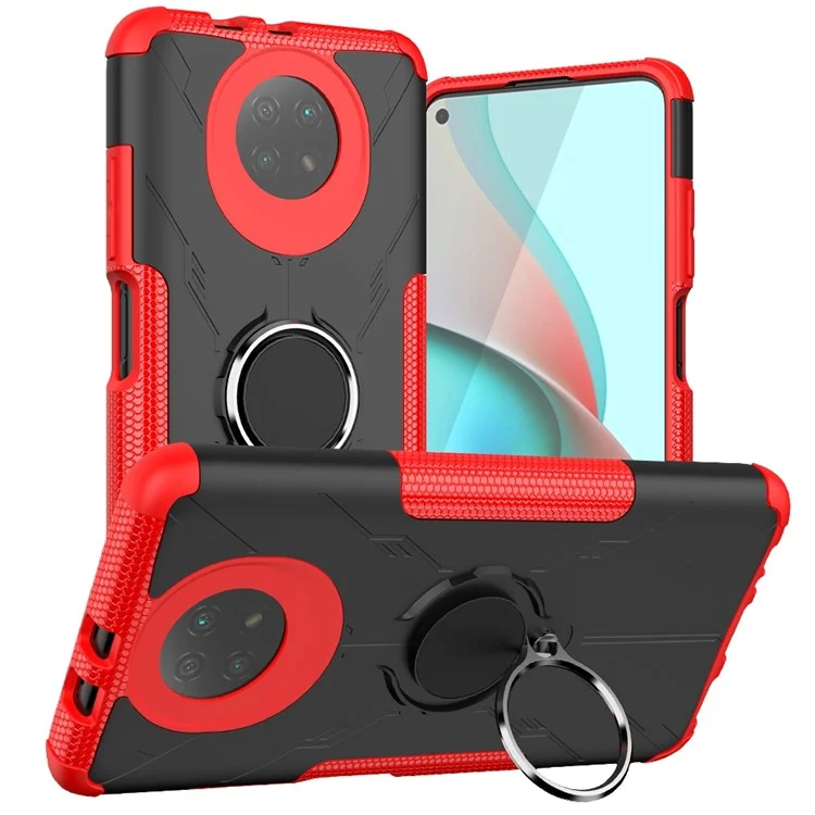 Capa de Telefone à Prova de Choque Para Xiaomi Redmi Note 9 5G, Anel Kickstand PC + TPU Telefone - Vermelho