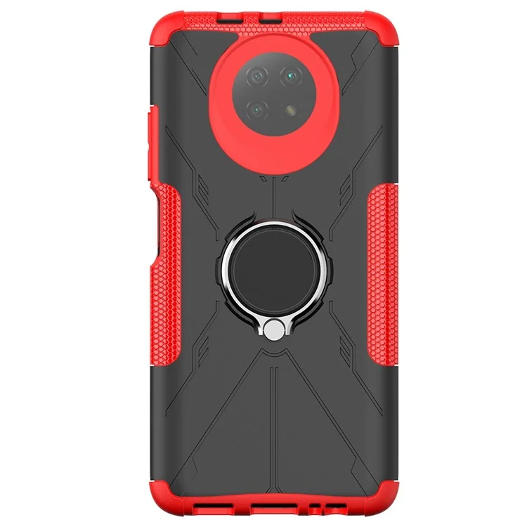 Capa de Telefone à Prova de Choque Para Xiaomi Redmi Note 9 5G, Anel Kickstand PC + TPU Telefone - Vermelho