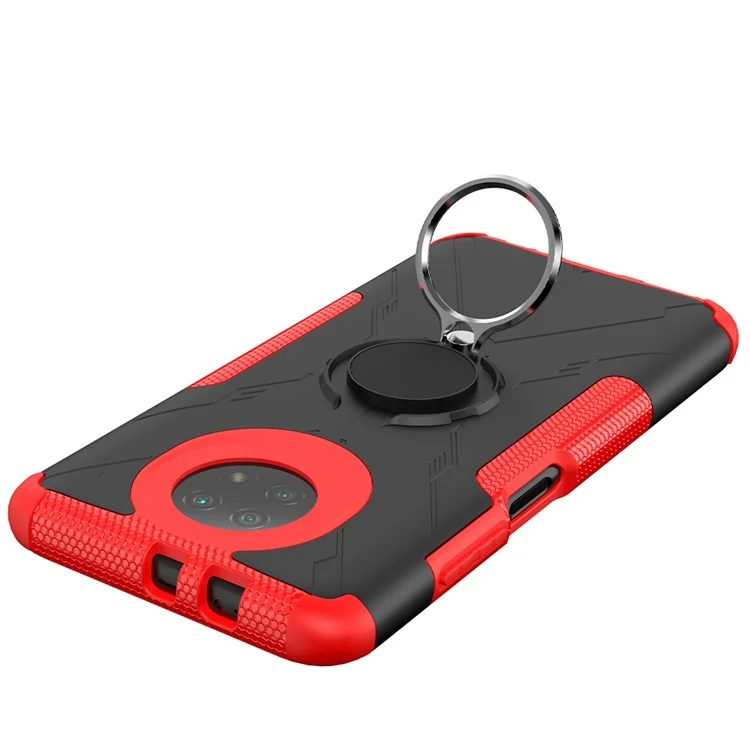 Capa de Telefone à Prova de Choque Para Xiaomi Redmi Note 9 5G, Anel Kickstand PC + TPU Telefone - Vermelho