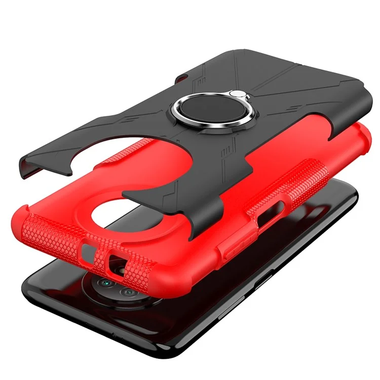 Capa de Telefone à Prova de Choque Para Xiaomi Redmi Note 9 5G, Anel Kickstand PC + TPU Telefone - Vermelho