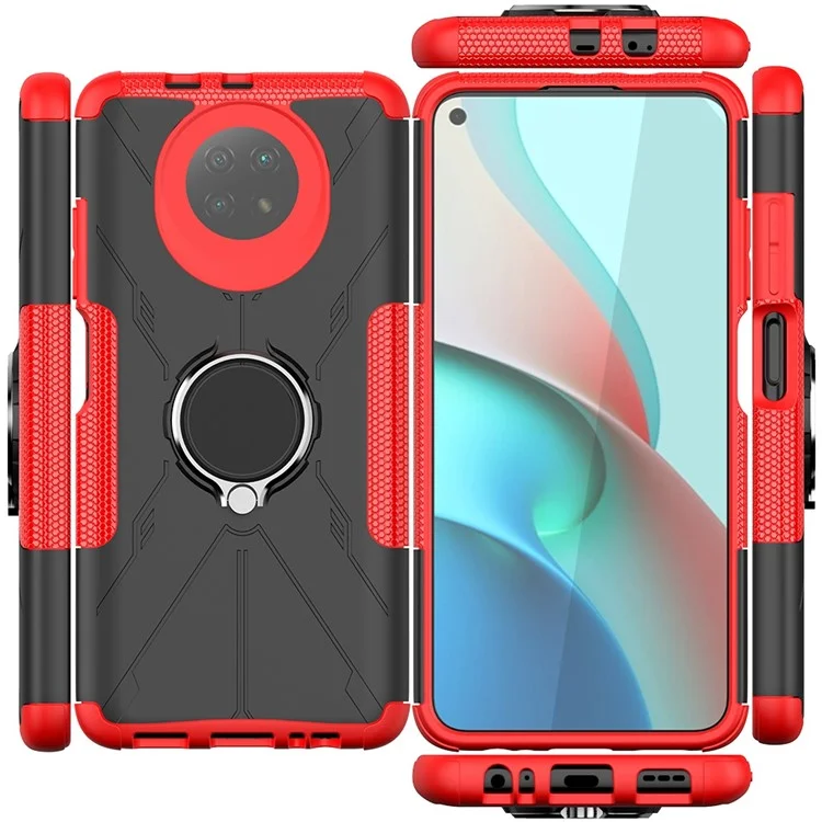 Capa de Telefone à Prova de Choque Para Xiaomi Redmi Note 9 5G, Anel Kickstand PC + TPU Telefone - Vermelho