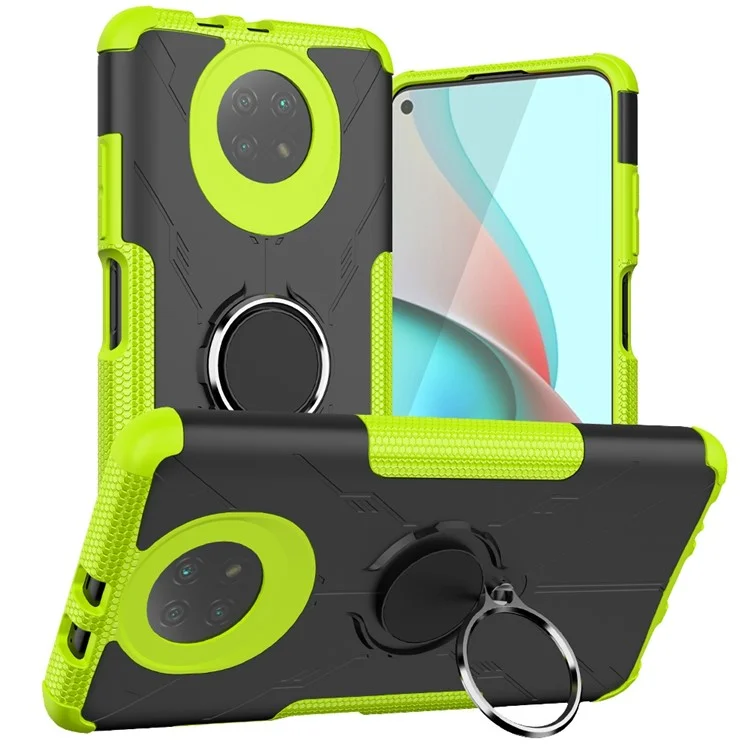 Case de Téléphone à L'épreuve du Choc Pour Xiaomi Redmi Note 9 5G, Ring Kickstand PC + TPU Téléphone Retour - Vert