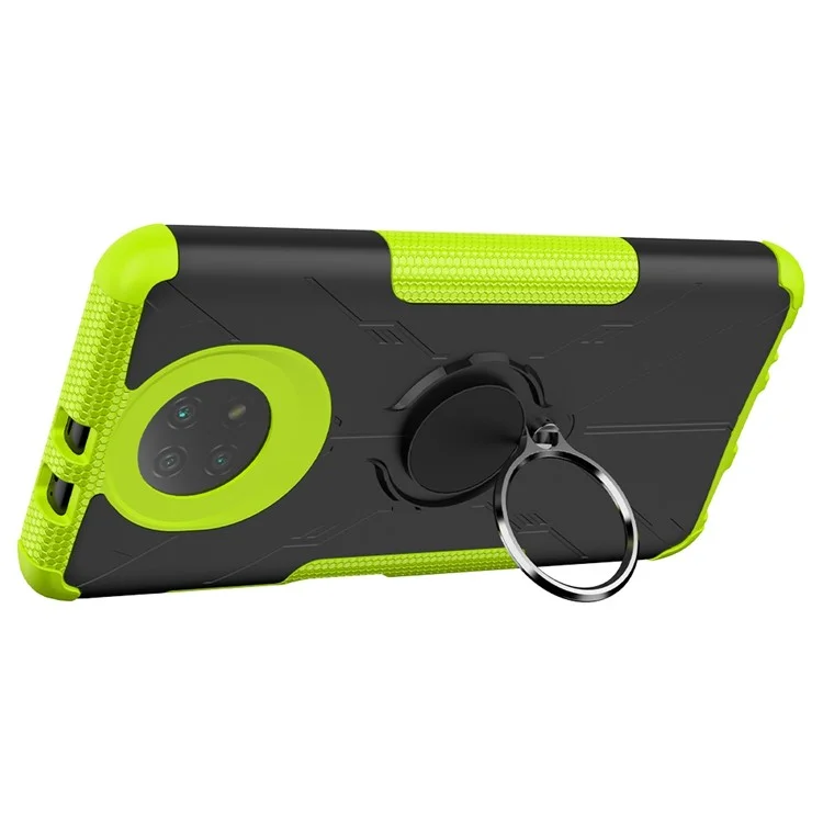 Case de Téléphone à L'épreuve du Choc Pour Xiaomi Redmi Note 9 5G, Ring Kickstand PC + TPU Téléphone Retour - Vert