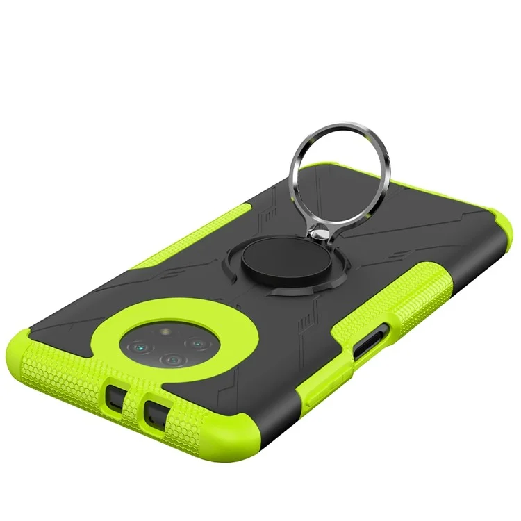 Case de Téléphone à L'épreuve du Choc Pour Xiaomi Redmi Note 9 5G, Ring Kickstand PC + TPU Téléphone Retour - Vert