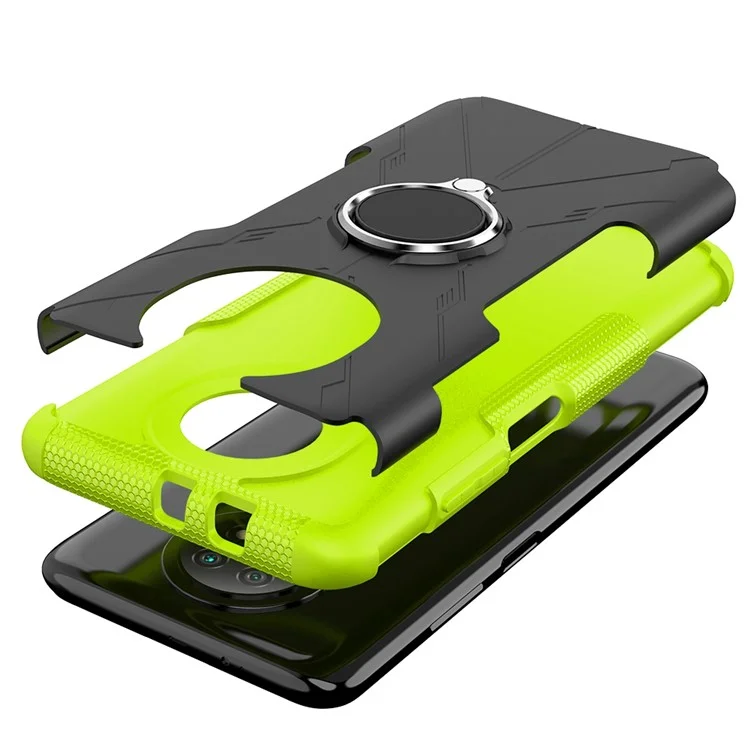 Case de Téléphone à L'épreuve du Choc Pour Xiaomi Redmi Note 9 5G, Ring Kickstand PC + TPU Téléphone Retour - Vert