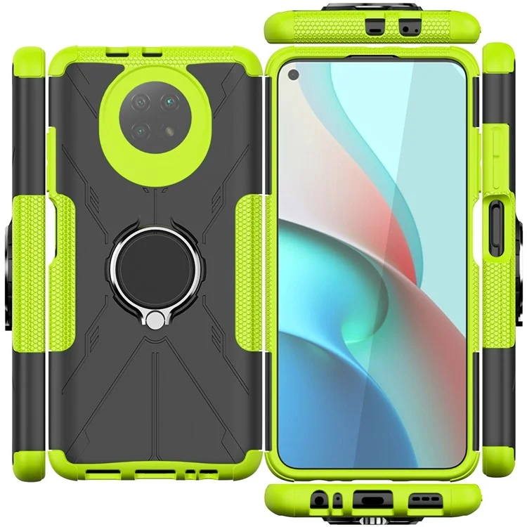 Case de Téléphone à L'épreuve du Choc Pour Xiaomi Redmi Note 9 5G, Ring Kickstand PC + TPU Téléphone Retour - Vert