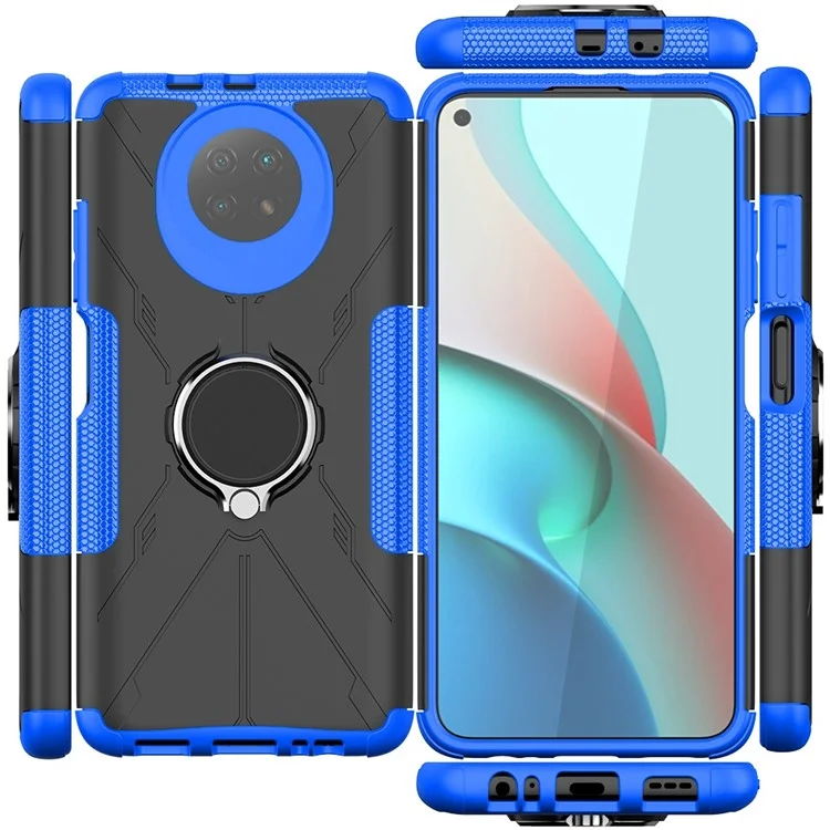 Shockperepone Phone Case Для Xiaomi Redmi Note 9 5G, Кольцевой Pctand PC + TPU Телефон. - Синий