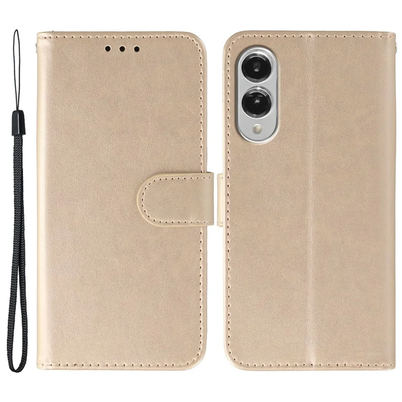 For Samsung Galaxy S25 Edge Cases PU Leather Flip Wallet Phone Cover with Strap - Rose Gold