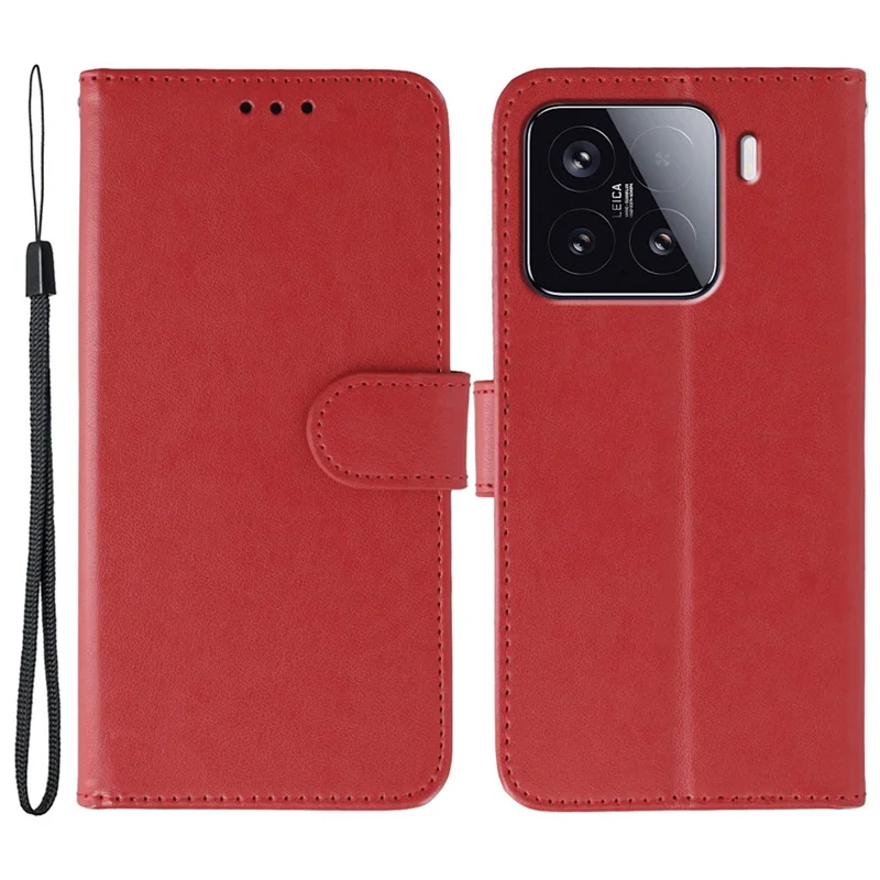 For Xiaomi 15 Cases PU Leather Flip Wallet Phone Cover with Strap - Red