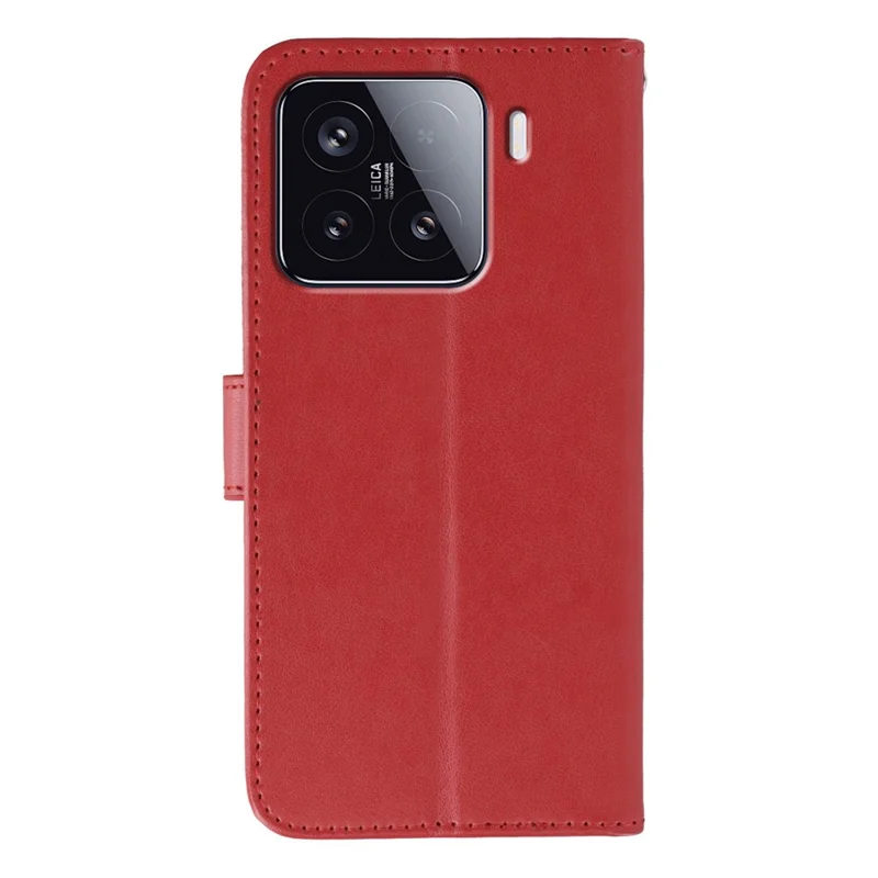 For Xiaomi 15 Cases PU Leather Flip Wallet Phone Cover with Strap - Red