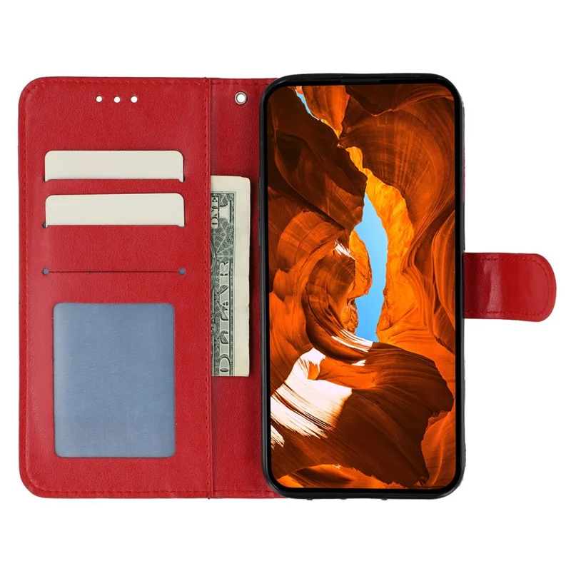 For OnePlus 13 Cases PU Leather Flip Wallet Phone Cover with Strap - Red