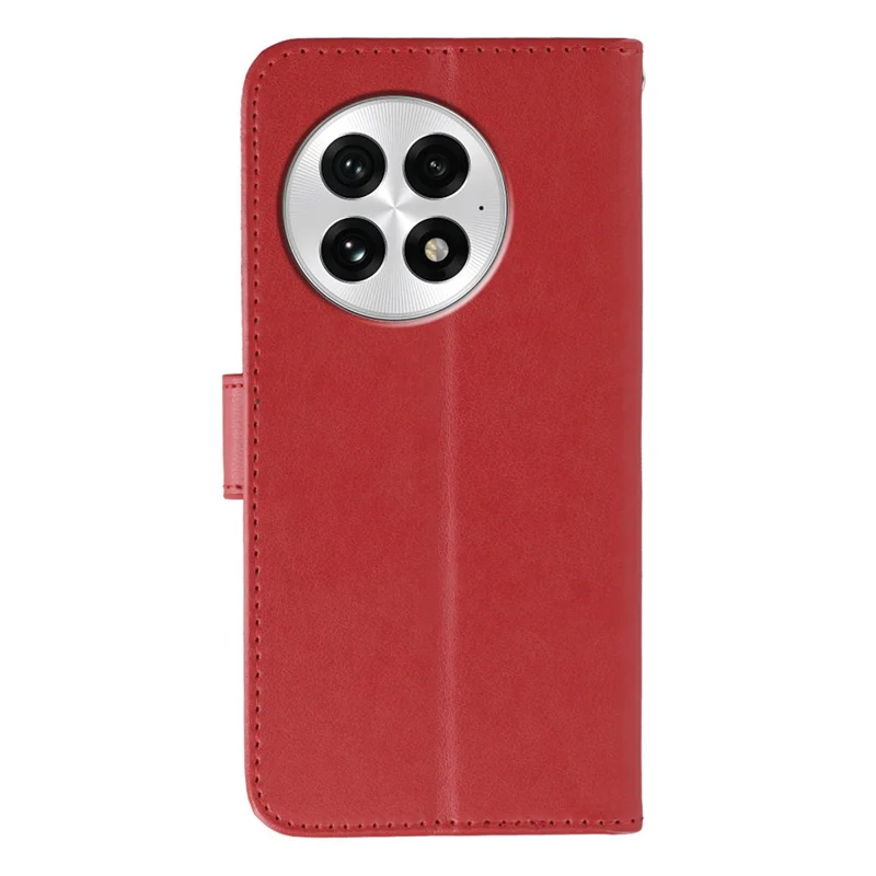For OnePlus 13 Cases PU Leather Flip Wallet Phone Cover with Strap - Red