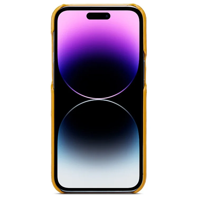 FIERRE SHANN For iPhone 14 Pro Max Card Slots Design Oil Wax PU Leather Coated Hard PC Phone Case Drop-proof Cover - Yellow