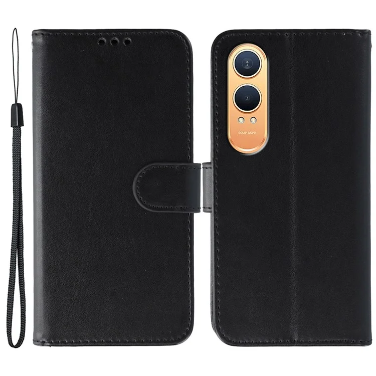 For OnePlus Nord CE4 Lite 5G Cases PU Leather Flip Wallet Phone Cover with Strap - Black
