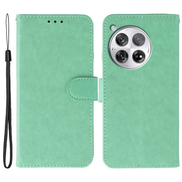 For OnePlus 12 5G Cases PU Leather Flip Wallet Phone Cover with Strap - Green