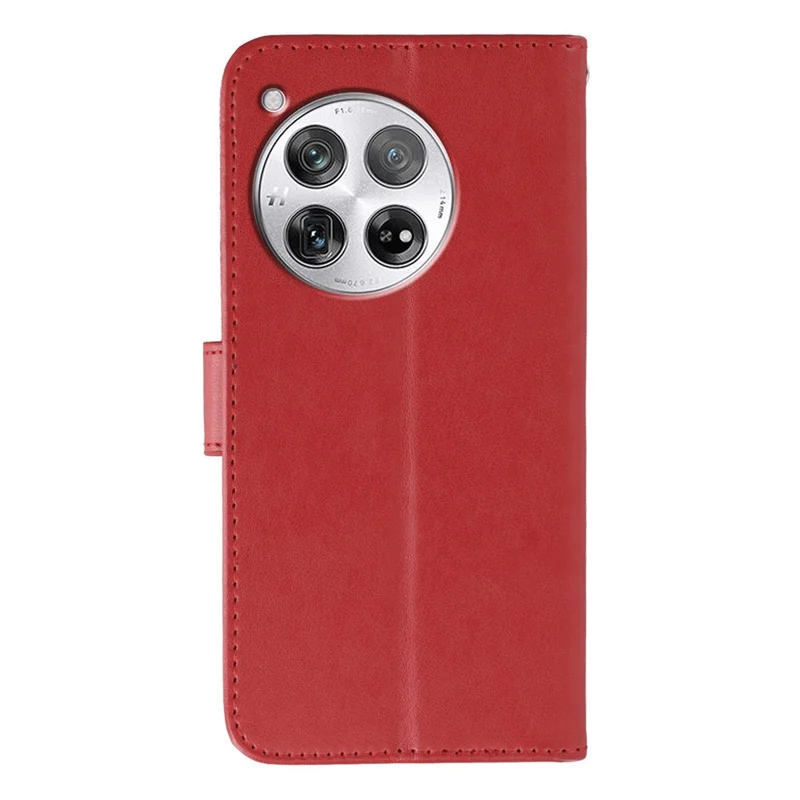 For OnePlus 12 5G Cases PU Leather Flip Wallet Phone Cover with Strap - Red