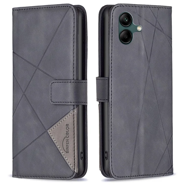 BINFEN COLOR Para Samsung Galaxy F06 5G / M06 5G Capas de Celular Carteira com Suporte, Couro Estampado Geométrico - Preto
