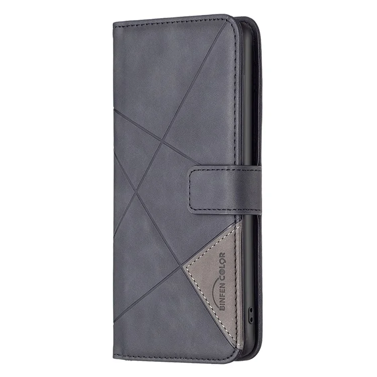 BINFEN COLOR Para Samsung Galaxy F06 5G / M06 5G Capas de Celular Carteira com Suporte, Couro Estampado Geométrico - Preto