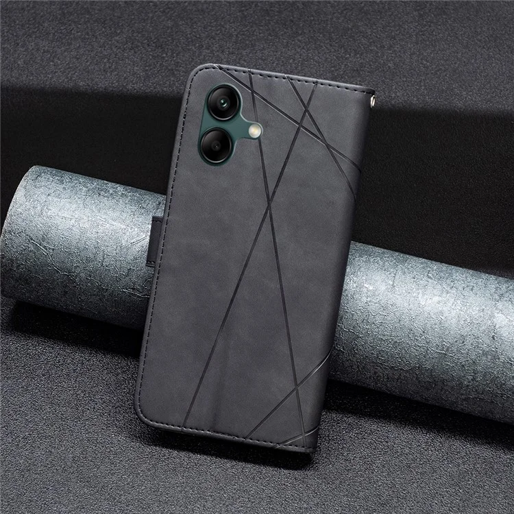 BINFEN COLOR Para Samsung Galaxy F06 5G / M06 5G Capas de Celular Carteira com Suporte, Couro Estampado Geométrico - Preto
