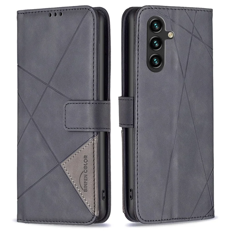 BINFEN COLOR Für Samsung Galaxy F16 5G / M16 5G Handyhülle Brieftasche Ständer Geometrie Geprägtes Leder Hülle - Schwarz