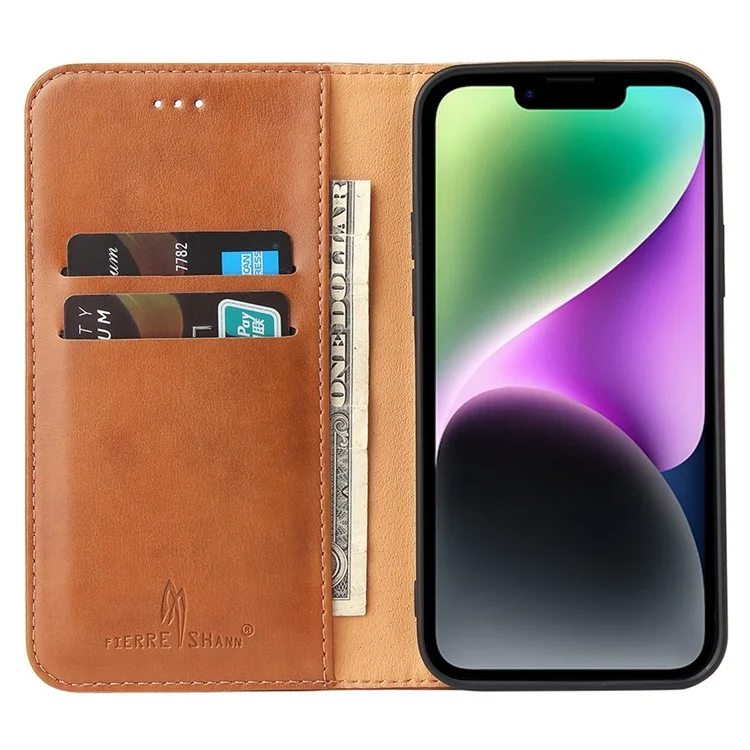 Fierre Shann Drop-proof Phone Cope Для Iphone 14, Автоматическое Поглощенное Магнитное Закрытие - Коричневый