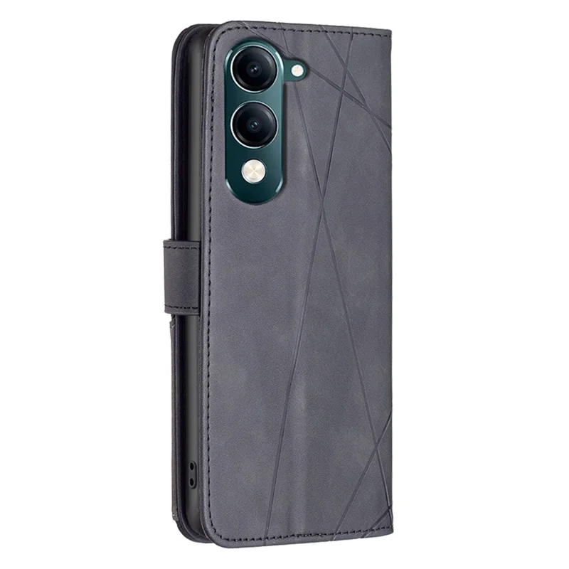 BINFEN COLOR For vivo Y29s 5G  /  Y04 4G Phone Cases Wallet Stand Geometry Imprint Leather Cover - Black