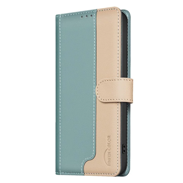 BINFEN COLOR BF33 Para vivo Y29s 5G / Y04 4G Estuche de cuero Empalme de color Cartera RFID Blocking Soporte Funda de teléfono - Verde