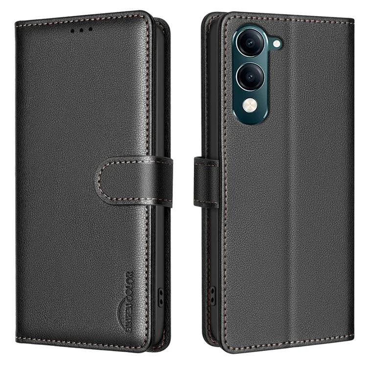 BINFEN COLOR BF32 Capa Carteira de Couro para vivo Y29s 5G / Y04 4G com Bloqueio RFID - Preto
