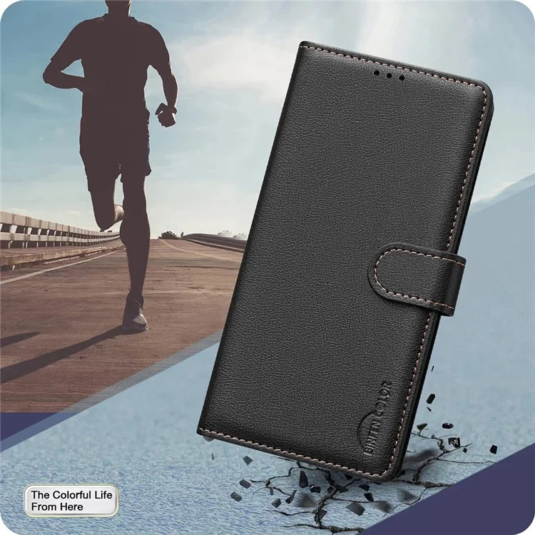 BINFEN COLOR BF32 Capa Carteira de Couro para vivo Y29s 5G / Y04 4G com Bloqueio RFID - Preto